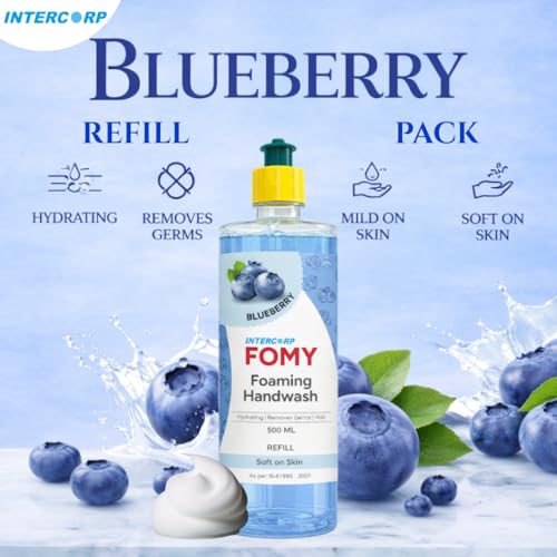 Image of INTERCORP FOMY Hydrating Foam Hand Wash Refill 500ml (Blue Berry - Pack of 1) | Soft & Refreshing Handwash Refill Foam | Gentle on Skin | 99% Germs Protection