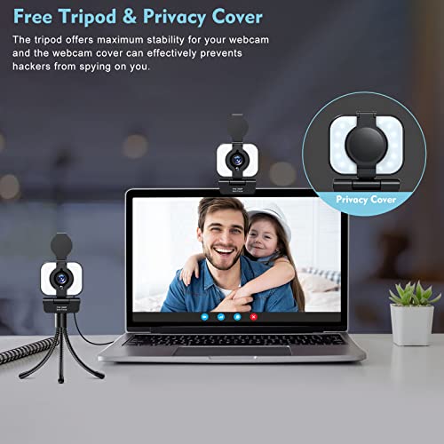 Yoroshi Webcam FHD 1080P Autofokus mit Dual Mikrofon Ringlicht Objektivabdeckung Tativ Streaming Webcam Plug & Play Video Konferenzen YouTube Skype Online-Lernen Konferenz PC Laptop Desktop Computer – Bild 4