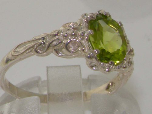 925 Sterling Silver Real Genuine Peridot Womens Band Ring - Size 7 #TOP2