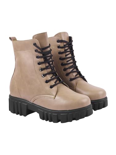 Image of Shoetopia Women's Combat Boots - Chunky Platform Lace-Up || Ankle Boots with Lug Sole Leather Fashion Boots for Fall & Winter
