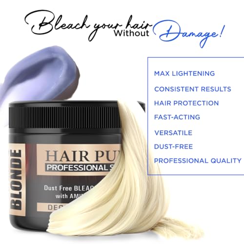 Image of Hair Pure Blonde Bleach Powder - Power Lift Up to Level 9 | Dust Free Lightening Decolorant Powder for Hair Bleaching | Professional Salon Use Hair Lightener - 100g