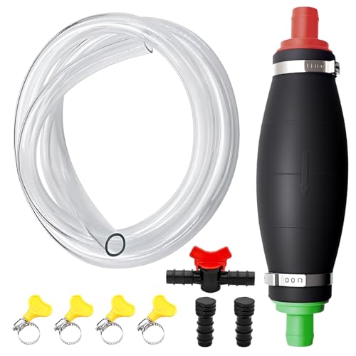Handpumpe zum Umfüllen von Flüssigkeiten – XL Umfüllpumpe mit Vakuumfunktion, 2,5m EXTRA-LANGER kraftstoffbeständiger PVC-Schlauch inkl. Stöpsel & Durchflussregler für Benzin, Diesel, Öl & Wasser Auto & Motorrad