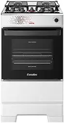 Fogão Esmaltec 4 Bocas Ideal Master Mesa Inox Tampa de Vidro Forno 50 Litros Branco T4ITB Bivolt