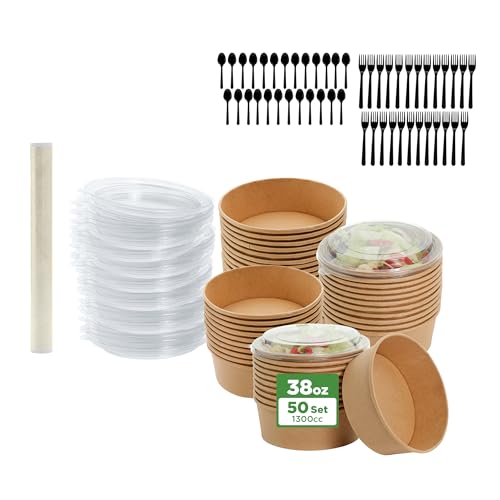 DURAPAL 50-Pack 38oz Disposable Paper Food Containers with Lids &