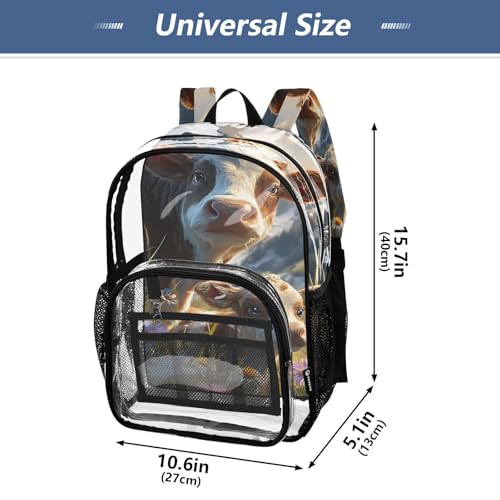 Cow Flower Clear Backpack Heavy Duty See Through Transparent PVC BookBag for Kids Boy Girl School Work4