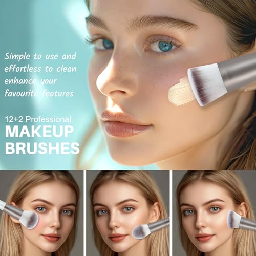 Makeup Brushes 15Pcs Makeup Kit, Start Makers Premium Synthetic Kabuki Foundation Powder Concealer Eyeshadow Blush Brushes Make up Brushes Set with 2pcs Blender Sponges & Mirror (Grey) - Image 4