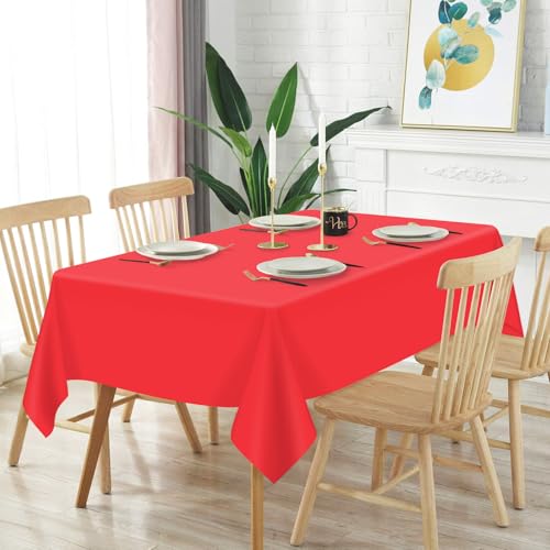 Image of Mulbozy 12 Pcs Red Plastic Tablecloth for Rectangle Table, 54 x 108 inches Disposable Red Party Table Covers for Birthday, Anniversary, Wedding, Fine Dining, Graduation Party Decoration