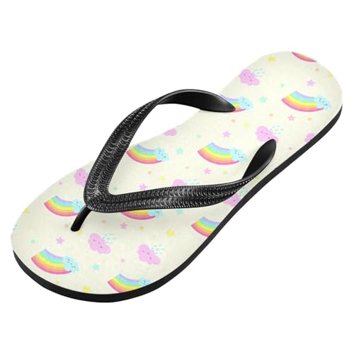 Sinestour Cloud Rainbow Stars Beige Flip Flops for Beach Thong Sandals Anti-slip Lightweight Beach Slippers for Summer Swim Travel2