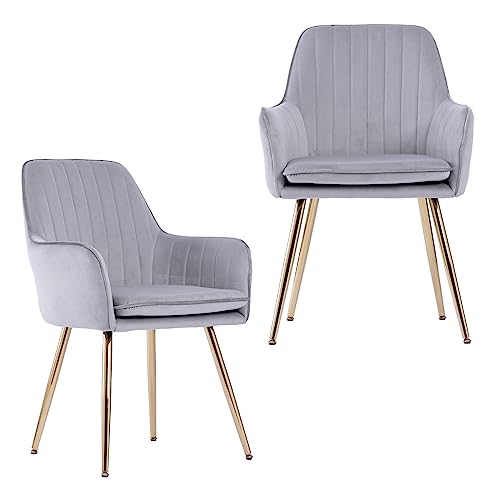 Image of Velvet Dining Chair Set of 2 - Modern Mid-Back Accent Chair with Gold Plating Legs - Comfy Upholstered Chair for Living Room,Bedroom&Reception Room (Velvet Grey, Set of 2)