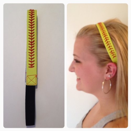 Fabulicious Softball Leather Headband - Yellow Red Stitching Seam Sports
