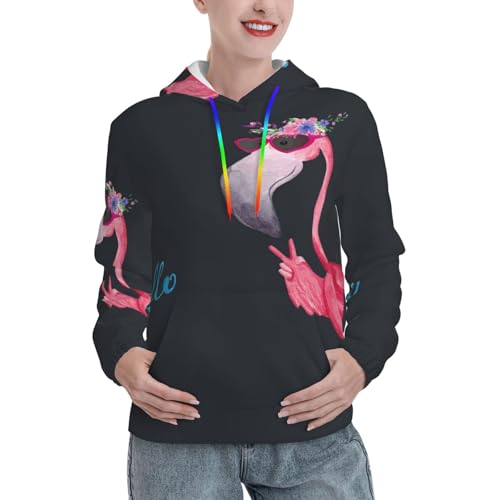 Sweat à capuche flamant rose femme avec poche motif tendance automne