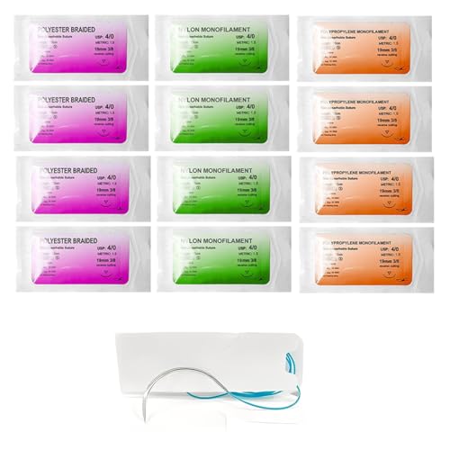 BLPRKOT 12 Pièces couture avec aiguilles d'exercices - Kit de couture chirurgicale - Kit d'aiguille et fil - Fil de pratique de suture idéal pour les étudiants Pratique de la suture