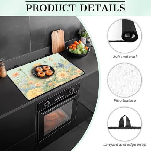 Image of Daisy Floral Butterfly Gas Burners Top Covers Non-slip Extra Large Stove Top Cover for Electric Waterproof Rubber Base Surface Heart Resistant Oven Cover Mat 30x21 Inch Easy to Storage