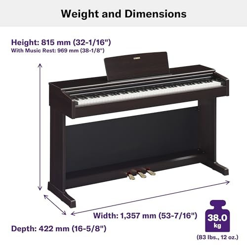 Image of Yamaha Arius Series 88-Key Weighted Action Digital Piano for Aspiring Musicians, CFX Concert Grand Piano Voice, 3-Pedal Unit, Bench Included, Classic Upright Design, Dark Rosewood YDP145R
