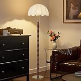 KlkrzJwy Lámpara De Pie De Mediados De Siglo Con Tapizado De Tela, 160 CM, De Metal Con Acabado De Madera, Lámpara De Pie De Lino Con Casquillo E27 Y 3 Temperaturas De Color, Ideal Para El Salón