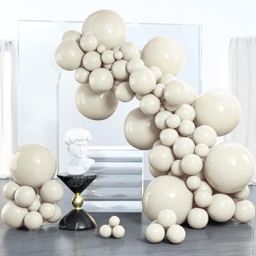 Image of PartyWoo White Sand Balloons, 100 pcs White Balloons Different Sizes Pack of 18 Inch 12 Inch 10 Inch 5 Inch for Balloon Garland Arch as Party Decorations, Birthday Decorations, Baby Shower Decorations