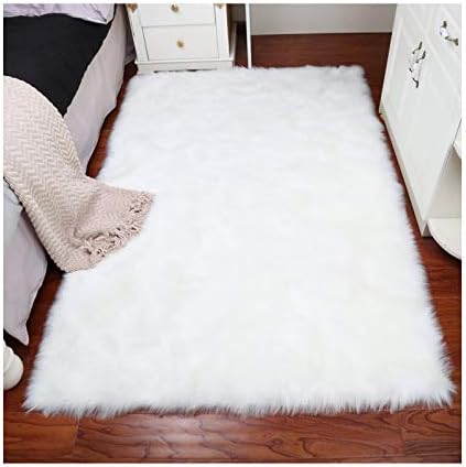 Home Decor Rectangle Rugs Faux Fur Sheepskin Area Rug Shaggy Carpet Fluffy Rug for Baby Bedroom,2ftx3ft,White