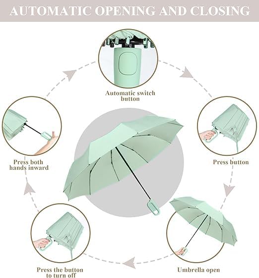 Image of Umbrella for Women | Umbrellas for Men | UV Coated 3 Fold Umbrella for Rain with Auto Open and Close Small Folding Travel-Foldable Windshield (Light Green-Ultra)