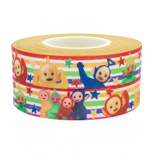Ruban coloré inspiré des Teletubbies - 2 m x 22 mm - Ruban de fête arc-en-ciel pour décorations de gâteaux d'anniversaire, emballages cadeaux, nœuds,...