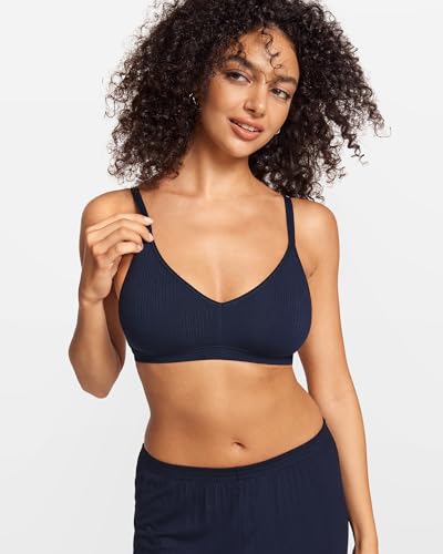 Image of Natrelax Modal Ribbed V Neck Bralette | Semi Sheer Fabric, Wireless Unlined, Double Layers, Adjustable Straps, No Underwire, Comfort Soft, Bras for Women