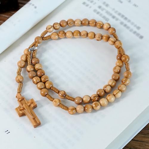 Exquisite Handmade Catholic Rosary Beads with Cross, Natural Olive Wood Rosaries Necklace Prayer Gifts for Men Women4