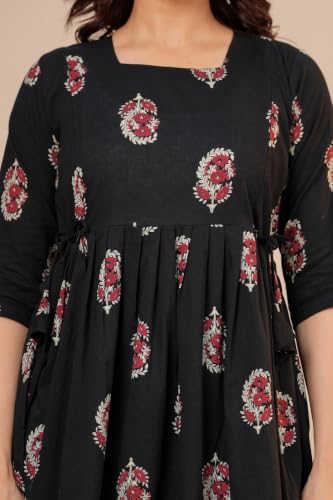 Image of THE Moon Star Women's Cotton Floral Printed Anarkali Maternity Feeding Kurti | Breastfeeding Dress for Mothers | Zipper Feeding Kurti, Nursing Kurti, Comfortable and Trendy Maternity Wear