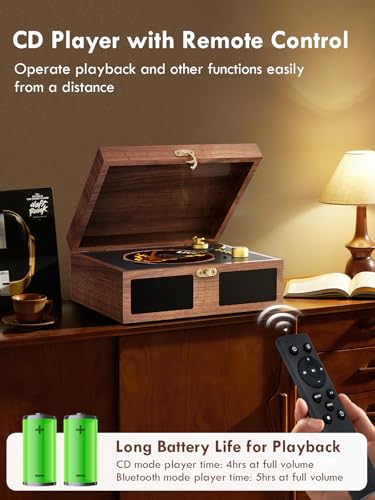 Image of CD Player with Built-in Speakers Portable with Bluetooth Input&Output Nostalgic Desktop CD Players for Home Music Box Player with Stereo Sound Remote Control Brown
