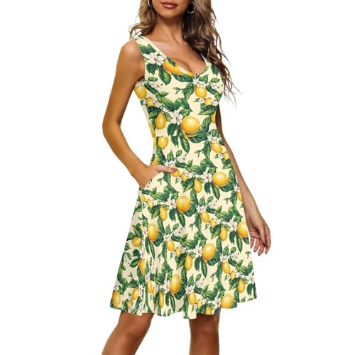 Image of Women's Casual Loose Sundress Midi Sleeveless Crewneck Dress Summer Beach Tank Dress with Pockets
