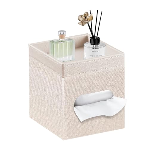 PU Leather Square Tissue Box Cover with Storage Tray,Modern Decorative Tissue Holder for Bathroom Vanity Night Stands, Office Desk,Stylish Tissue Holder for Home & Office Décor