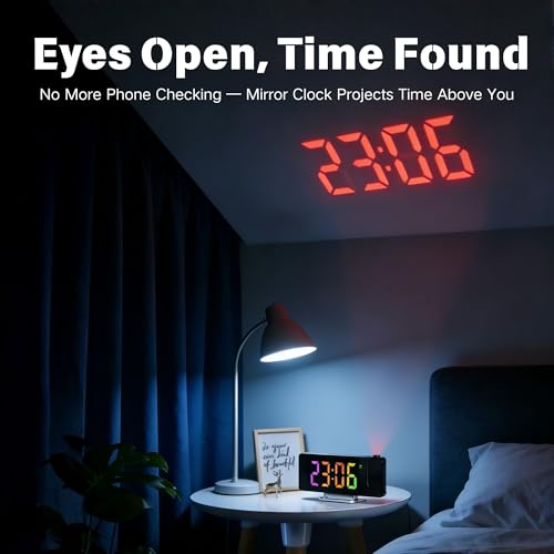 Clock with Projection on Ceiling, Smart Digital Alarm, for Bedrooms, Classroom, Office, Large LED Display, 180° Rotatable Projector, 3-Level Dimmer, Loud Dual,12/24H, Temperature Display (Green) - Image 2