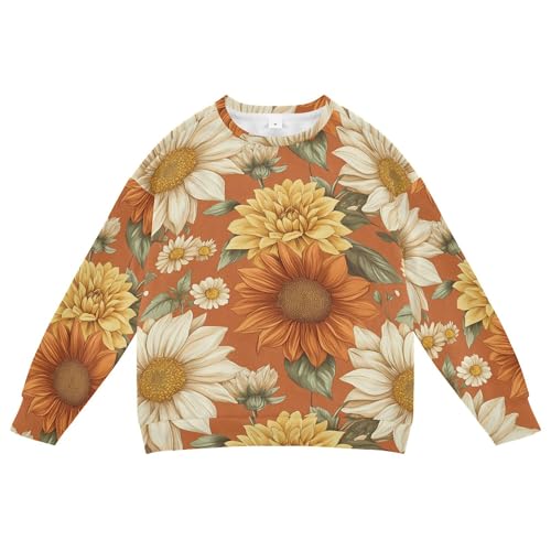 JUNZAN Spring Flowers Sunflower Dahlia Terracotta Little Kids Pullover Hoodie Crewneck Boys Sweat Shirt Sports 4T