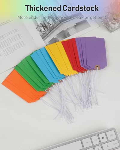 Uniclife 72 Stück leere Versandetiketten mit elastischer Schnur befestigt Karton Papier Hang Tags mit verstärkter Öse große Kennzeichnung Tags Preis Tags Inventar Label Tags, Regenbogenfarben
