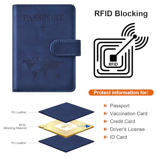 Image of Eoehro Passport Holder for Travel Essentials, Passport Wallet Cover Case for Travel Must Haves Accessories,Passport Book Holders for Women and Men(dark blue)