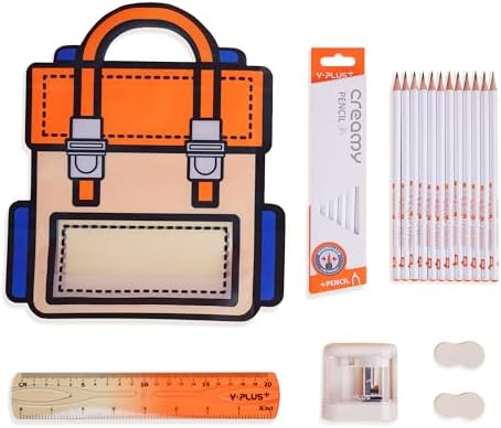 Yplus Classroom Essentials Kit - Electric Pencil Sharpener, 12 Pencils, 2 Erasers & Foldable Ruler All-in-one Learning Must Haves Class Supplies