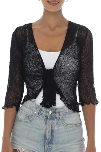 Back from Bali Womens Sheer Shrug Cardigan Lightweight Knit, Black, One Size