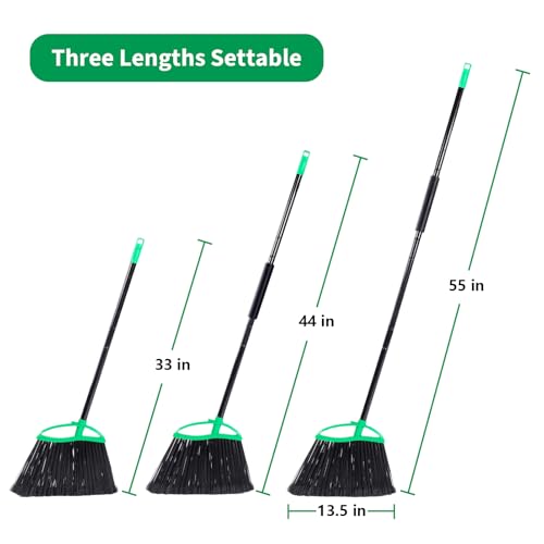 HileSwan 2 Pack Heavy Duty Brooms, 55\" Long Handle Indoor Outdoor Angle Broom Set, Household Commercial Floor Cleaning, for Sweeping Home, Kitchen, Deck, Garage, Patio - Green - Thumbnail 7