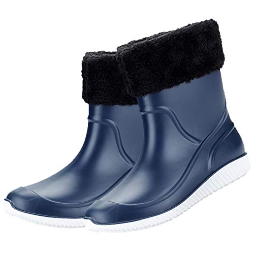 Image of ANUFER Men's Mid-Calf Snow Rain Boots Outdoor Waterproof Gardening Farm Boots with Removable Fluff Lining