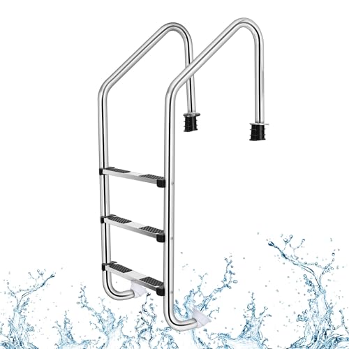 Goplus Swimming Pool Ladder 3-Step/4-Step In-Ground Stainless Steel Step for Indoor/Outdoor Pool Heavy Duty Non-Slip Ladder Easy Assembly (3-Step)