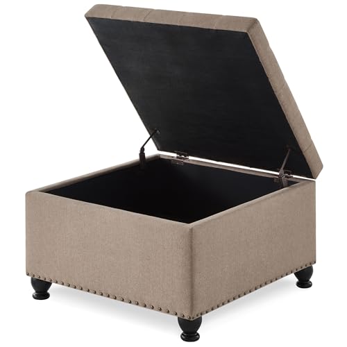 KEIKI 30Inch Large Storage Ottoman for Living Room, Oversized Square Tufted Upholstered Coffee Table with Solid Wood Legs,Linen Brown by KEIKI - Used condition - Image 3