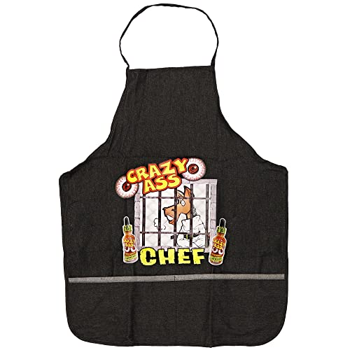 ASS KICKIN' Black Apron for Men and Women - Soft & Durable Chef Apron for Cooking - BBQ Apron Fends off Splashes Bib Apron with Long Ties (CRAZY Chef, Black)
