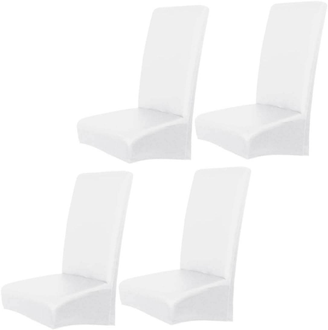 Unomor 4pcs Stretch Chair Covers Pu Leather Dining Chair Slipcovers Easy to Clean White Protector for Home Hotel Restaurant and Parties