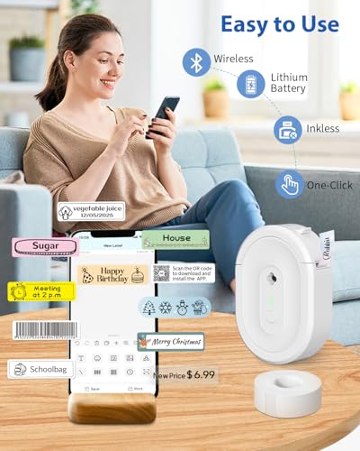 Image of Label Maker Machine with Tape, N12 Portable Bluetooth Label Printer, Wireless Mini Label Makers Thermal Sticker with Multiple Templates for Home, Kitchen, School, Office Organization, White