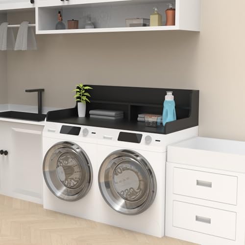 2-Tier Washer Dryer Countertop, Wood Laundry Countertop with Edge, 54" x 27.5" Top Cover for Laundry Machine, Washer and Dryer Wood Shelf Topper for Laundry Room Counter Storage Organization, Black by TENGYI - Image 7