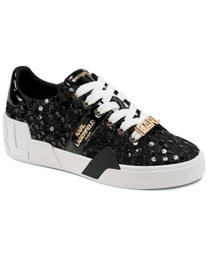 KARL LAGERFELD Paris Women's Mablyn Lace up Sneaker with Logo Embellishments, Black, 8.5