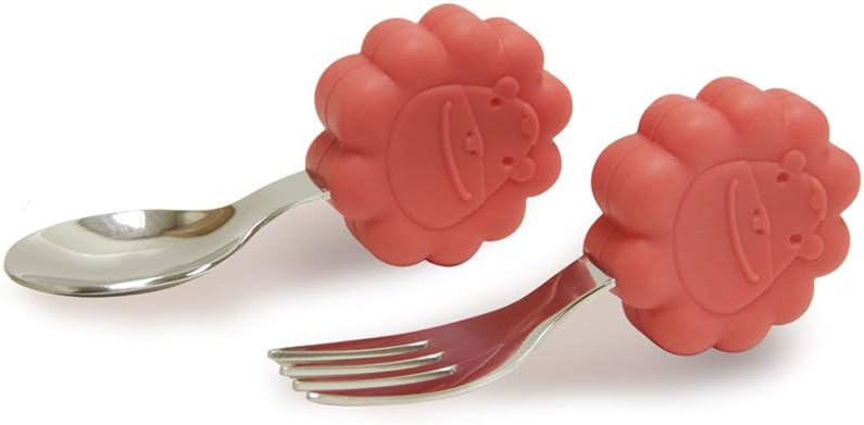 Marcus & Marcus Silicone and Stainless Steel Palm Grasp Spoon & Fork Set | With Free Tarvel Case | Kids and Baby Cutlery | BPA Free | 12M+ - Marcus