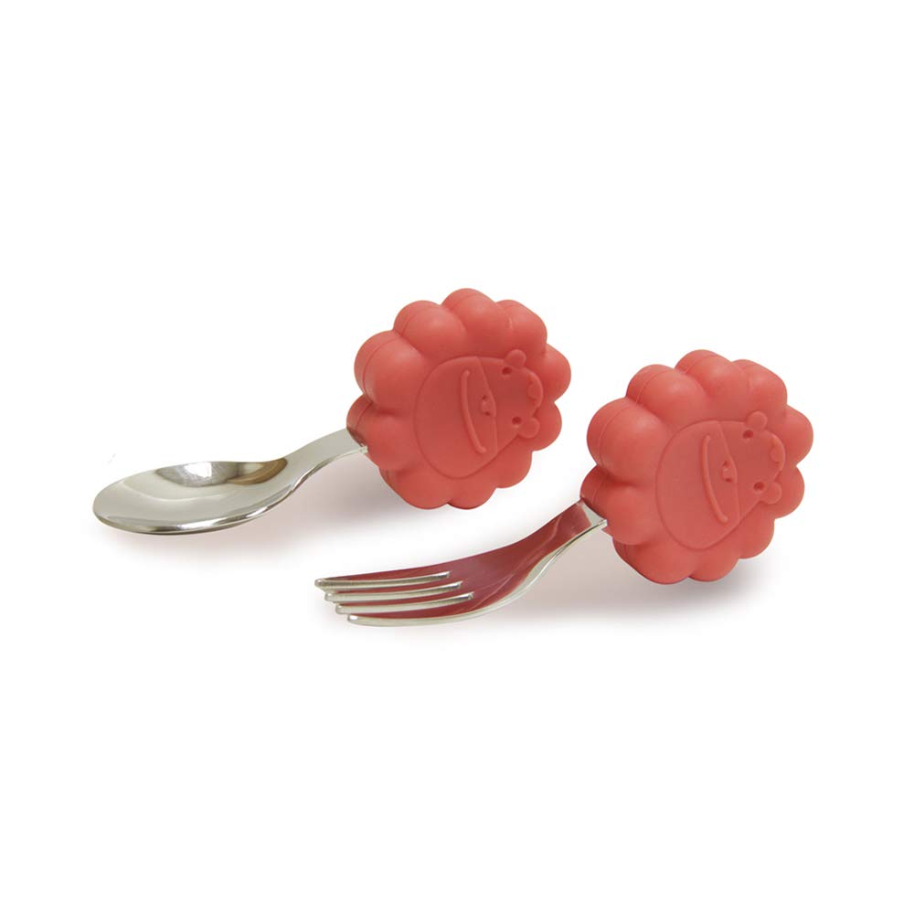 Marcus & Marcus Silicone and Stainless Steel Palm Grasp Spoon & Fork Set | With Free Tarvel Case | Kids and Baby Cutlery | BPA Free | 12M+ - Marcus