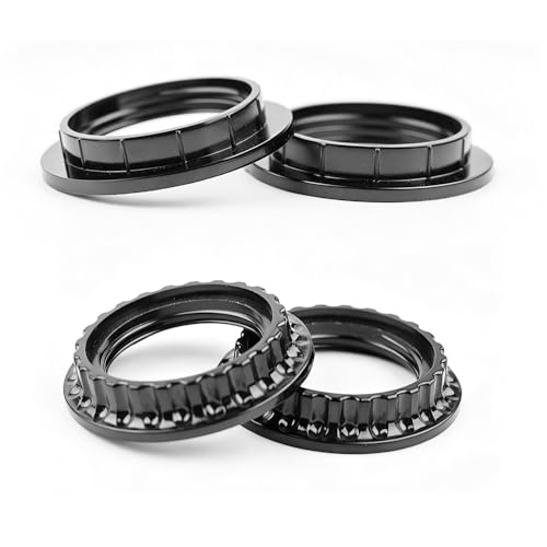 4PCS E26 Light Socket Shade Rings Collar Rings 2 Assorted Size Lamp Shade Rings 34mm 39mm Inner Diameter Black Threaded Reducer 1-3/8 Inches and 1-1/2 Inch