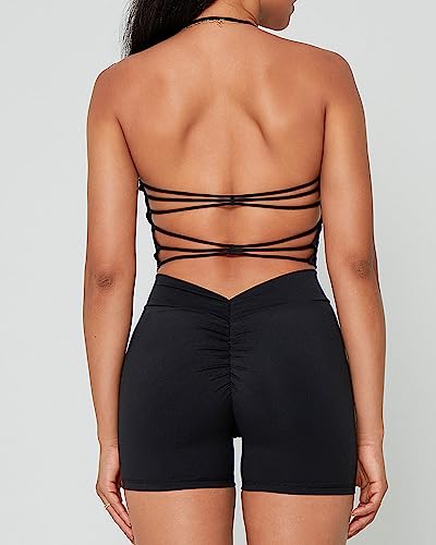 Danysu Backless Longline Sports Bras For Women Halter Bra Strappy Sexy Padded Workout Crop Top Black S #TOP3