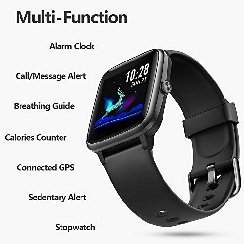 Lintelek Smart Watch with 1.3" LCD Full Touch Screen, Large Screen Fitness Tracker with Heart Rate Monitor, Pedometer, Sleep Tracker, Waterproof Activity Tracker for Men, Women and Gift (Black)