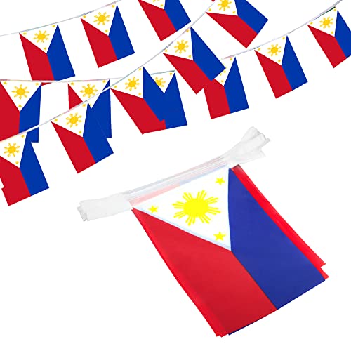 Image of Anley Philippines String Flag Pennant Flags, Patriotic Events 12th of June Independence Day Decoration Sports Bars - 33 Feet 38 Flags